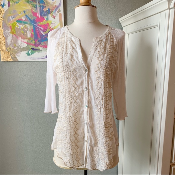 Anthropologie Tiny Gold Embroidered Henley